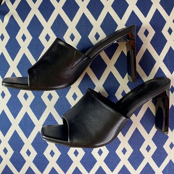 Black high heel open toe slide mules sandals Sz 6.5 Justfab - Picture 6 of 6